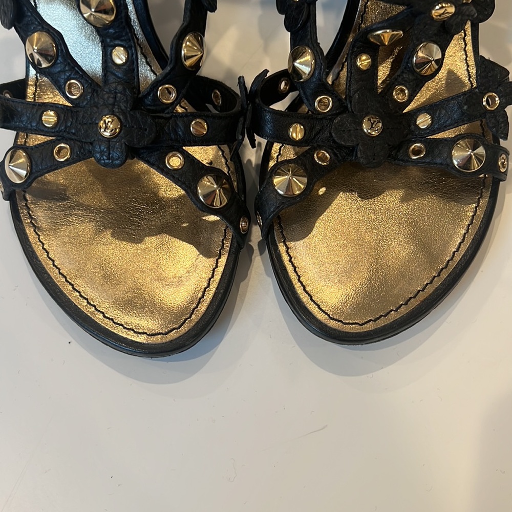 Louis Vuitton Black/Gold Wedge Sandals - Picture 5 of 15